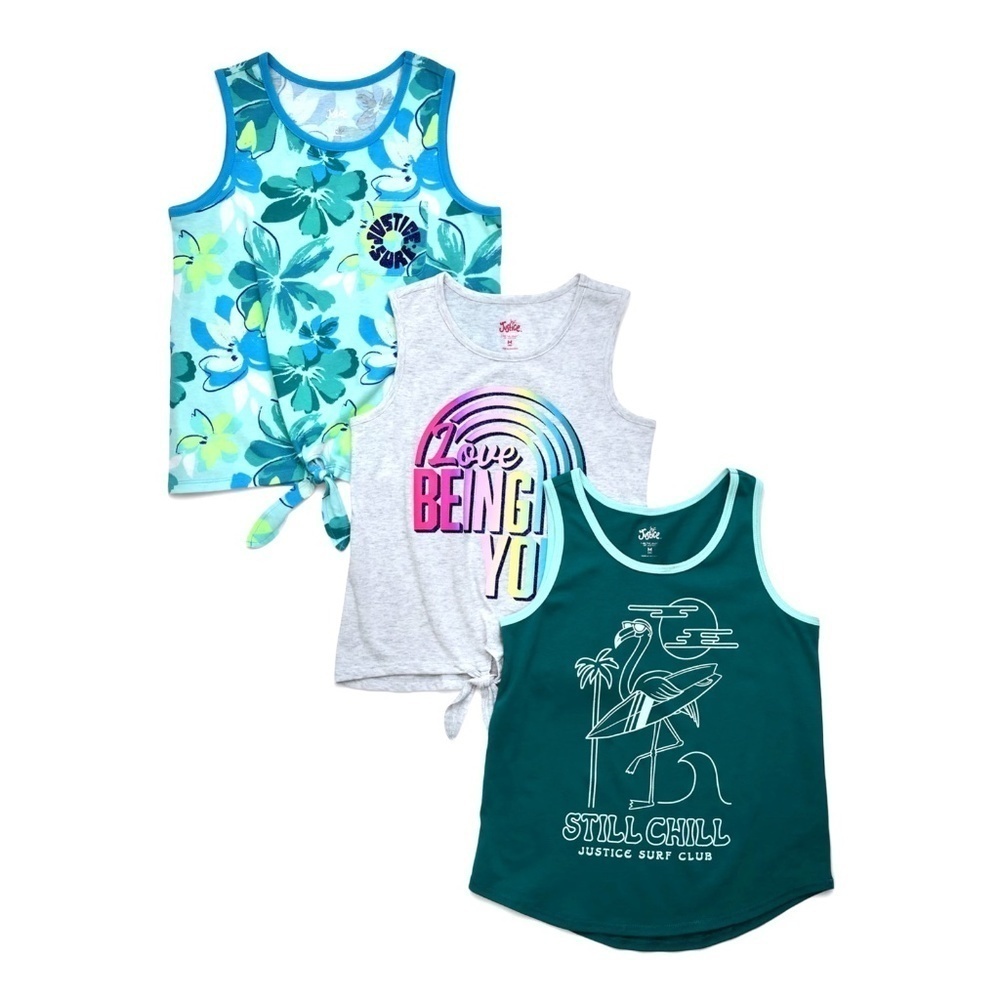 NWT Girls Justice Graphic Tank Tops 3ct Set S (7/8) Love Being You